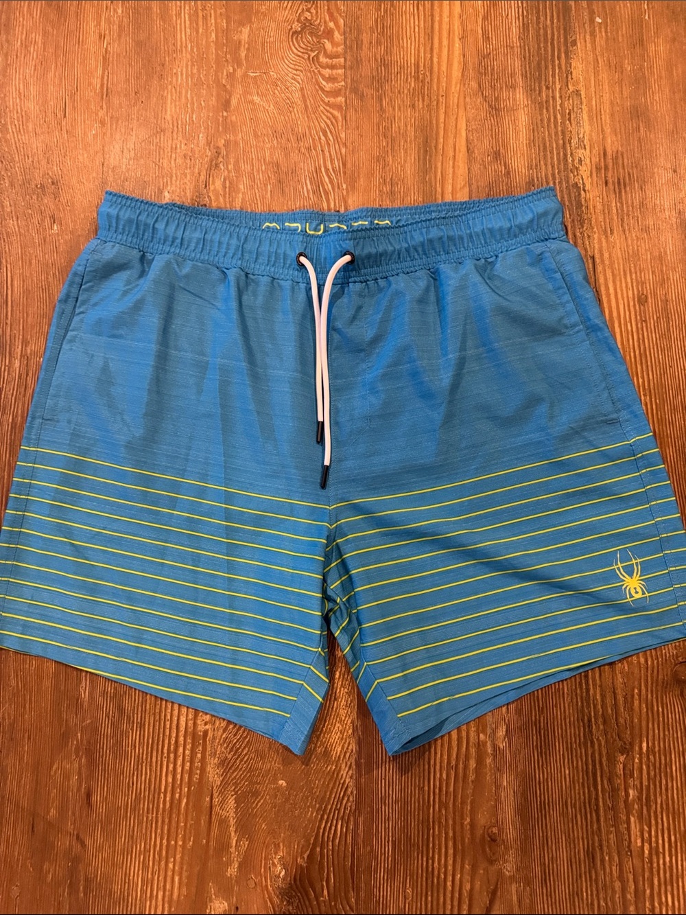 Spyder Blue Swim Trunks with Yellow Stripe Detail
